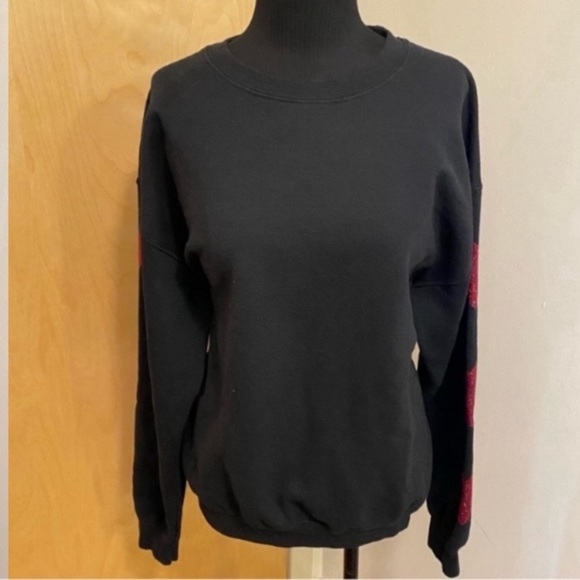 Carmar Los Angeles Black Crew Neck Sweatshirt Red Studded Heart Sleeves Size SML - Picture 6 of 16